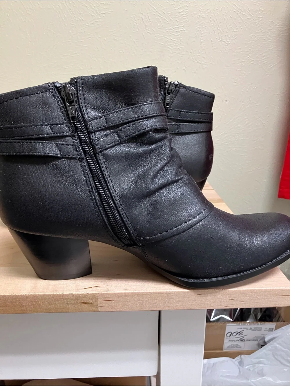 BareTraps Black Faux Leather Ankle Booties with Wrap Strap Detail